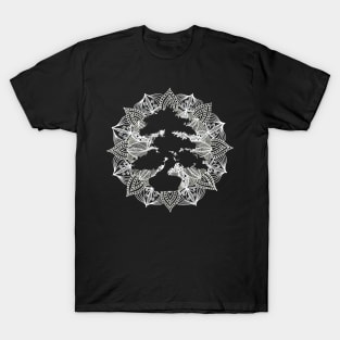 White Mandala Circle Bonsai Tree T-Shirt